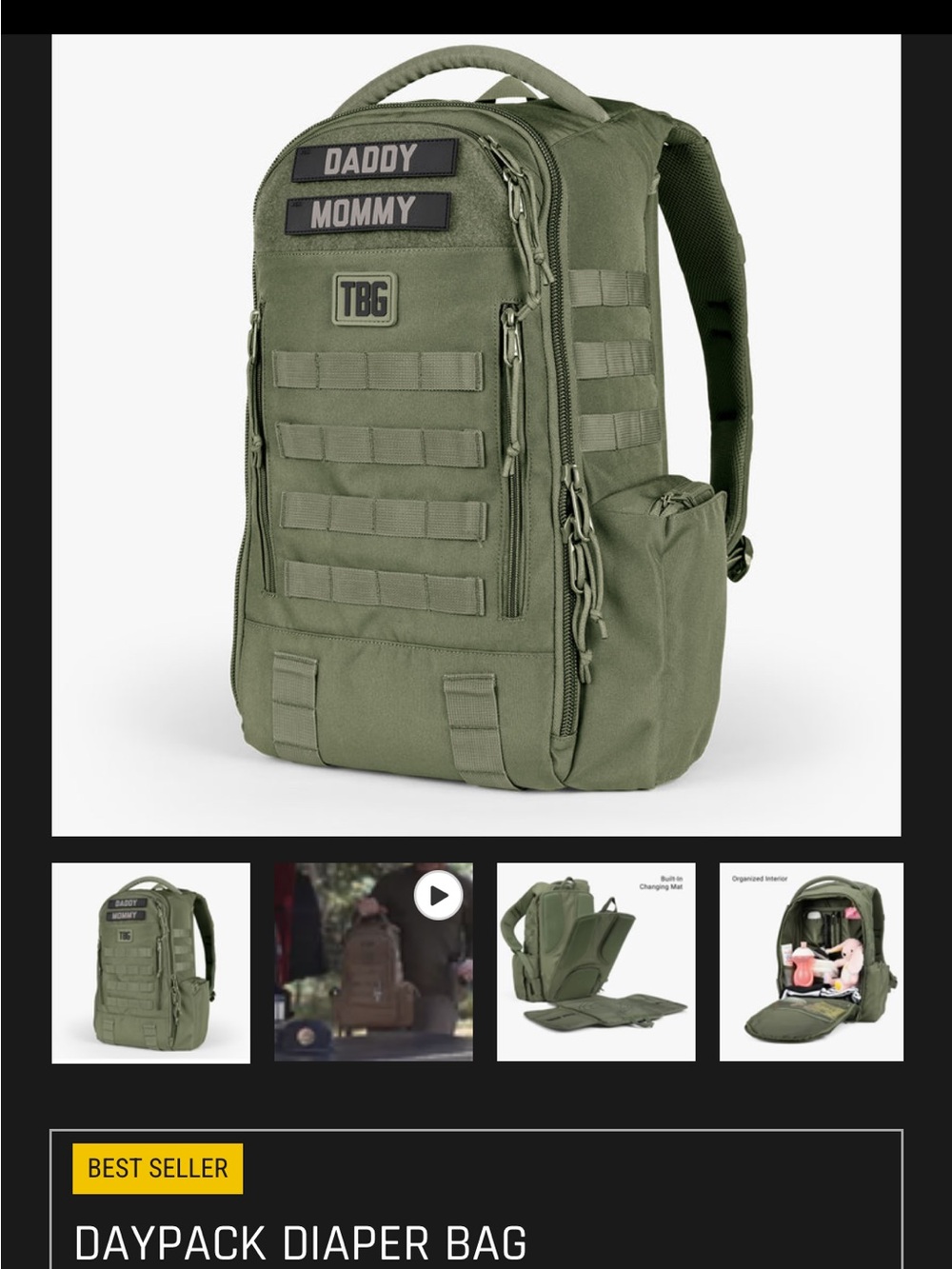 Olive Green Tactical Baby Gear Daypack Diaper Bag